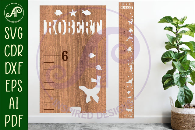 Ocean animals personalized kids height chart in Imperial SVG APInspireddesigns 
