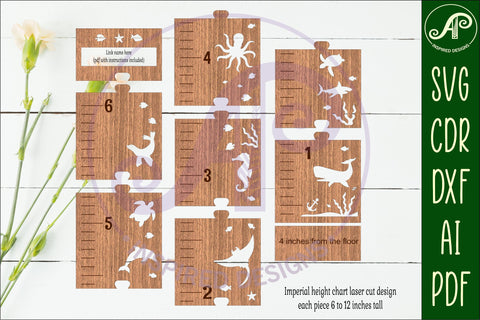 Ocean animals personalized kids height chart in Imperial SVG APInspireddesigns 