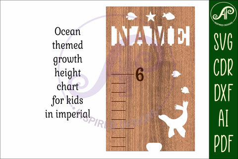 Ocean animals personalized kids height chart in Imperial SVG APInspireddesigns 