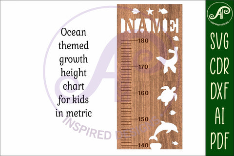 Ocean animals personalized kids height chart in metric SVG APInspireddesigns 