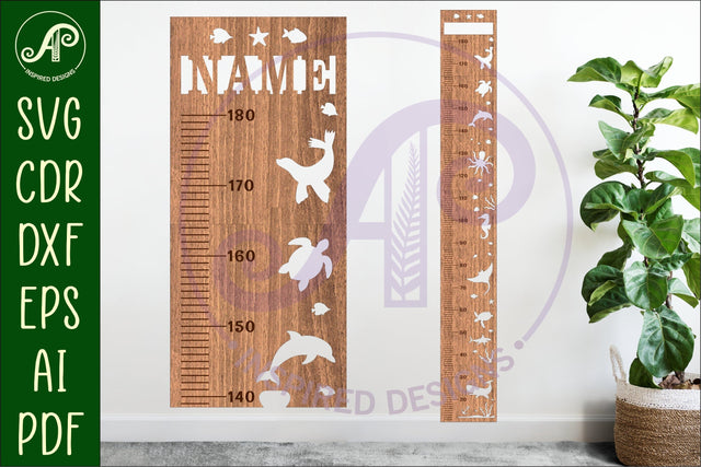 Ocean animals personalized kids height chart in metric SVG APInspireddesigns 