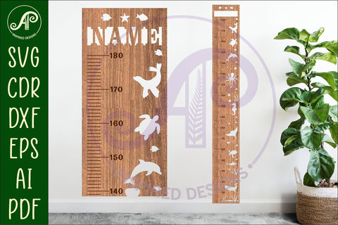 Ocean animals personalized kids height chart in metric SVG APInspireddesigns 
