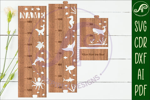 Ocean animals personalized kids height chart in metric SVG APInspireddesigns 
