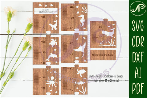 Ocean animals personalized kids height chart in metric SVG APInspireddesigns 