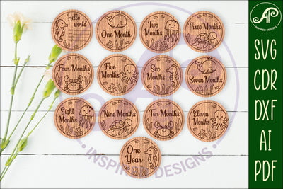 Ocean animals themed Baby monthly milestone discs SVG laser SVG APInspireddesigns 