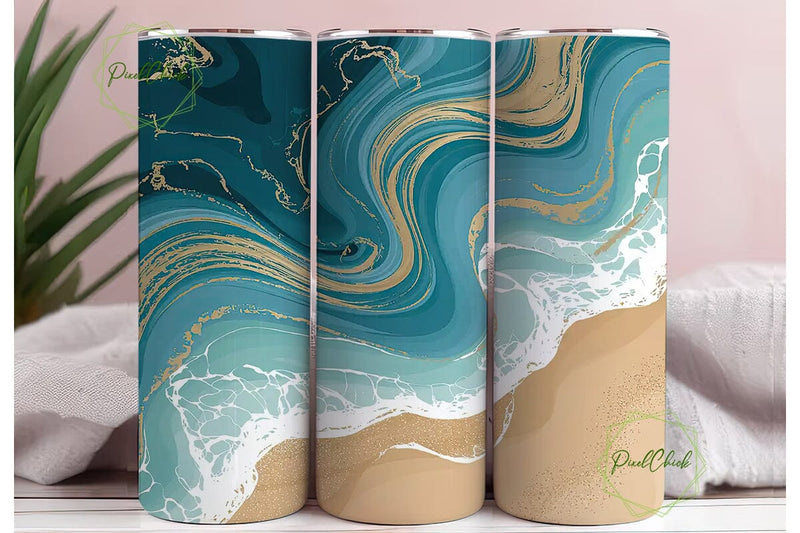 Ocean Beach Marble 20oz Tumbler Wrap Sublimation PixelChick 