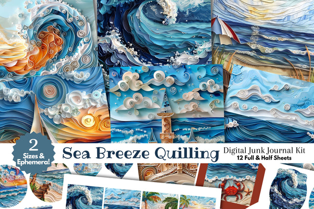 Ocean Beach Quilling Digital Junk Journal Kit Half Page Digital Pattern Fine Purple Elephant Creations 