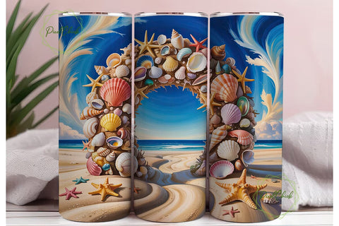 Ocean Beach Seashell Archway Tumbler Sublimation PixelChick 