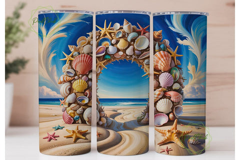 Ocean Beach Seashell Archway Tumbler Sublimation PixelChick 