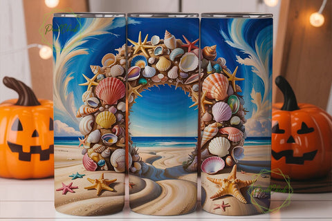 Ocean Beach Seashell Archway Tumbler Sublimation PixelChick 