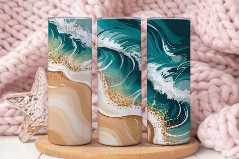 Ocean Beach Waves 20oz Tumbler Wrap Sublimation DesignSVG 