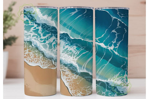 Ocean Beach Waves 20oz Tumbler Wrap Sublimation PixelChick 