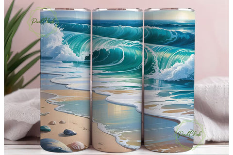 Ocean Beach Waves 20oz Tumbler Wrap Sublimation PixelChick 