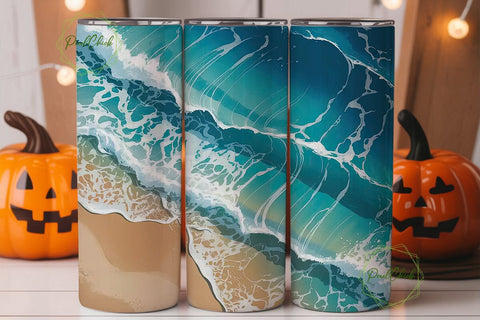 Ocean Beach Waves 20oz Tumbler Wrap Sublimation PixelChick 