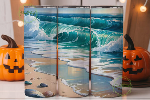 Ocean Beach Waves 20oz Tumbler Wrap Sublimation PixelChick 