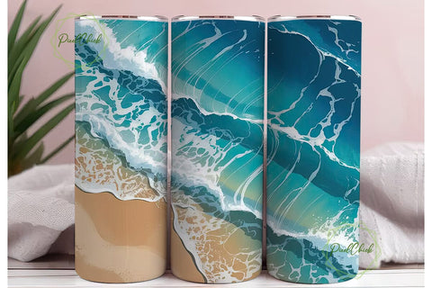 Ocean Beach Waves 20oz Tumbler Wrap Sublimation PixelChick 