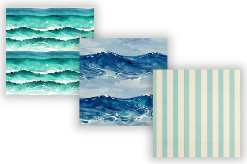 Ocean Breeze Digital Paper Pack, Coastal Wave Seamless Patterns, Seafoam, Shoreline & Beach Printable Crafts Digital Pattern FloridPrintables 
