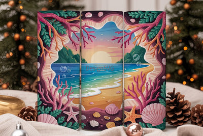 Ocean Cave Sunset 20oz Tumbler Wrap Sublimation DesignSVG 
