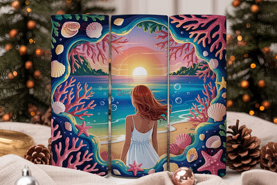 Ocean Cave Sunset 20oz Tumbler Wrap Sublimation DesignSVG 