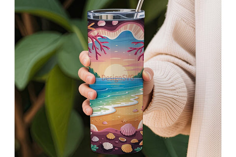 Ocean Cave Sunset 20oz Tumbler Wrap Sublimation DesignSVG 