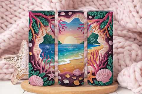 Ocean Cave Sunset 20oz Tumbler Wrap Sublimation DesignSVG 