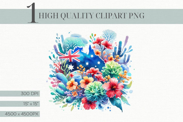 Ocean Coral Reef Clipart, Digital Watercolor Australia Flag Sublimation BijouBay 