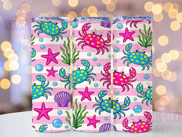 Ocean Crabs Art 20oz Tumbler, Crab Motif, Ocean Theme, Marine Art Design, Whimsical Accent, Coastal Charm, Sublimation Wrap, 20oz Tumbler Sublimation SvggirlplusArt 