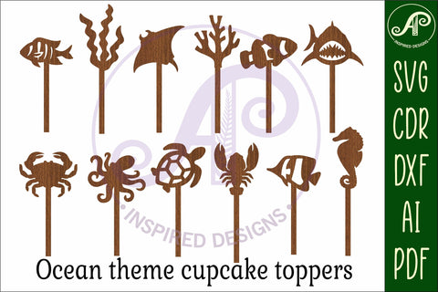 Ocean cupcake toppers, 12 designs SVG laser cut SVG APInspireddesigns 