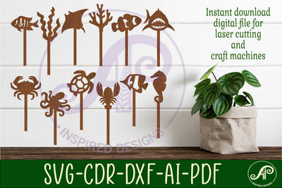 Ocean cupcake toppers, 12 designs SVG laser cut SVG APInspireddesigns 