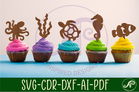 Ocean cupcake toppers, 12 designs SVG laser cut SVG APInspireddesigns 