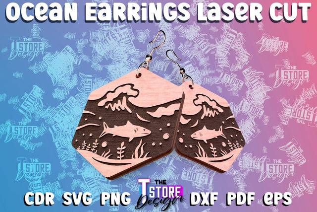 Ocean Earrings Box Laser Cut | Box Laser Cut SVG Design SVG The T Store Design 