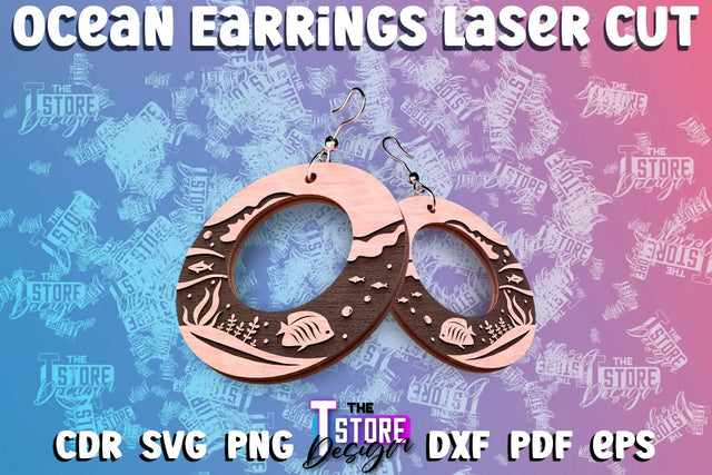 Ocean Earrings Box Laser Cut | Box Laser Cut SVG Design SVG The T Store Design 