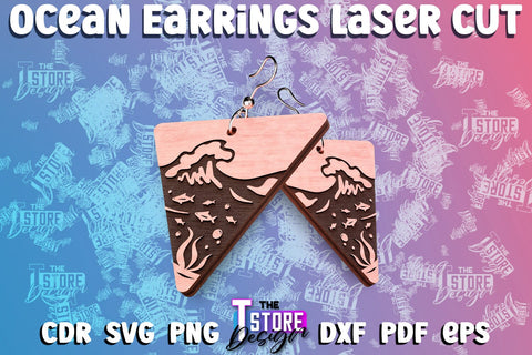 Ocean Earrings Box Laser Cut | Box Laser Cut SVG Design SVG The T Store Design 