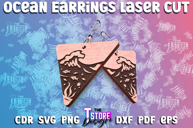 Ocean Earrings Box Laser Cut | Box Laser Cut SVG Design SVG The T Store Design 