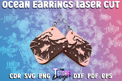 Ocean Earrings Box Laser Cut | Box Laser Cut SVG Design SVG The T Store Design 