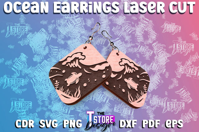 Ocean Earrings Box Laser Cut | Box Laser Cut SVG Design SVG The T Store Design 