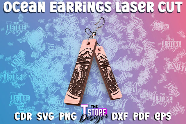 Ocean Earrings Box Laser Cut | Box Laser Cut SVG Design SVG The T Store Design 
