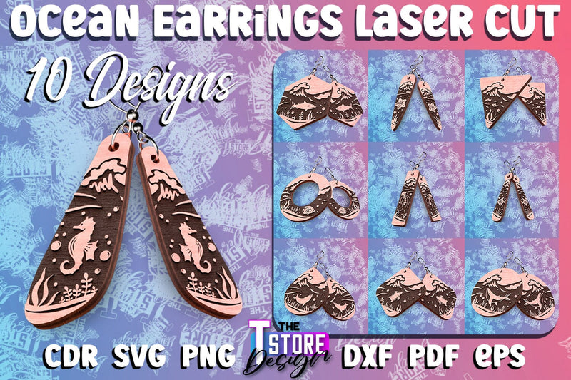 Ocean Earrings Box Laser Cut | Box Laser Cut SVG Design SVG The T Store Design 