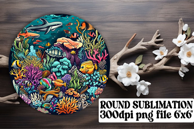 Ocean Fish Watercolor Ornaments - Sublimation Circle Keychain Coaster Set Sublimation afrosvg 