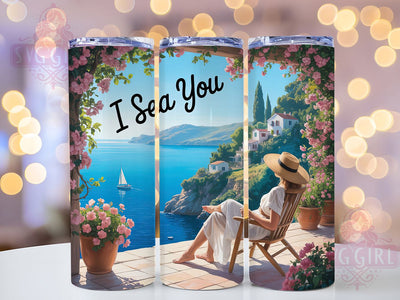 Ocean Hat Summer 20oz Tumbler, Woman in Beach Hat, Summer Beach Wrap, 20oz Skinny Tumbler, Coastal Vibes PNG, Summer Vacation Sublimation, Straw Hat Girl Art, Ocean Scene Graphic Sublimation SvggirlplusArt 