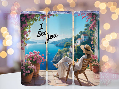 Ocean Hat Summer 20oz Tumbler, Woman in Beach Hat, Summer Beach Wrap, 20oz Skinny Tumbler, Coastal Vibes PNG, Summer Vacation Sublimation, Straw Hat Girl Art, Ocean Scene Graphic Sublimation SvggirlplusArt 