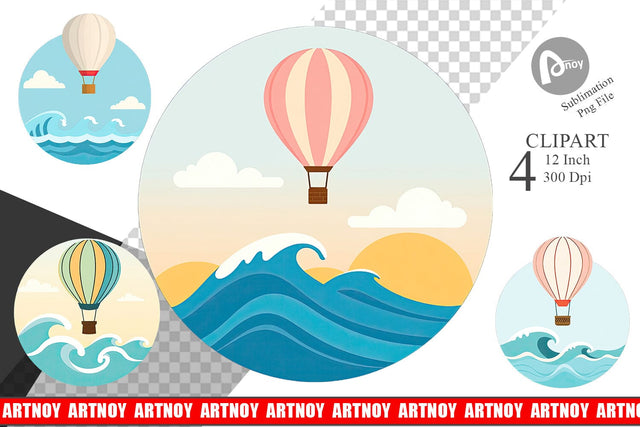 Ocean Hot Air Balloon Clipart Sublimation artnoy 