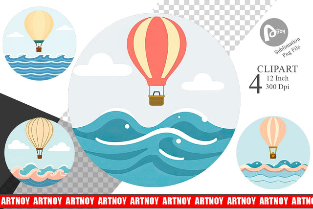 Ocean Hot Air Balloon Clipart Sublimation artnoy 
