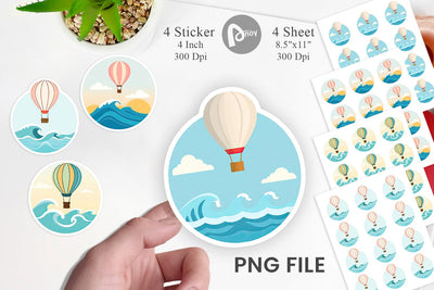 Ocean Hot Air Balloon Sticker Sublimation artnoy 