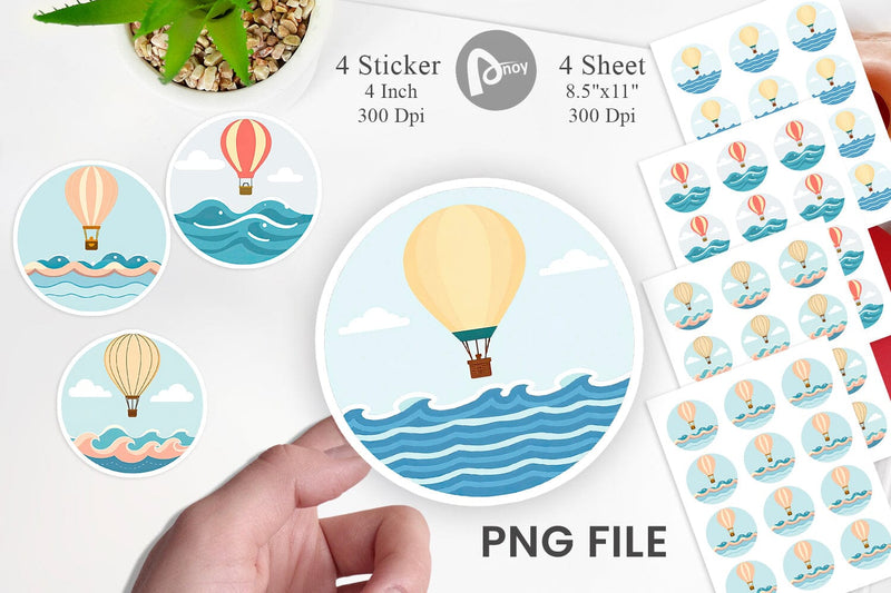 Ocean Hot Air Balloon Sticker Sublimation artnoy 