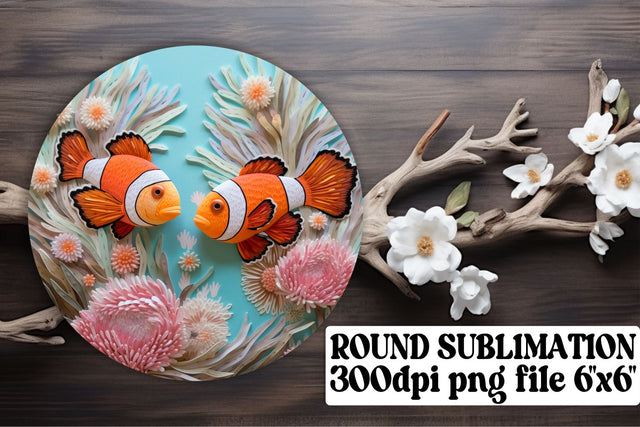 Ocean Inspired 3D Embroidered Fish Round Sublimation Art Sublimation afrosvg 