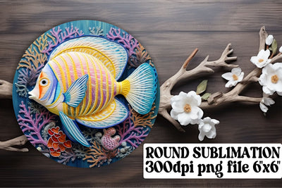 Ocean Inspired 3D Embroidered Fish Round Sublimation Art Sublimation afrosvg 
