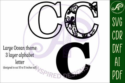 Ocean Large C wall Letter 3 layer sign SVG APInspireddesigns 