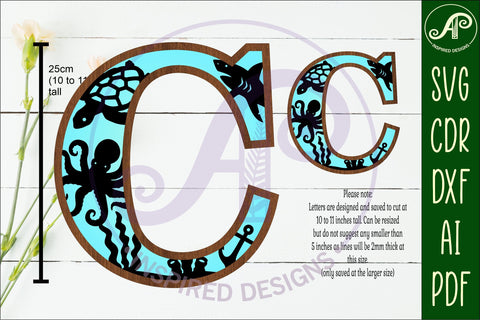Ocean Large C wall Letter 3 layer sign SVG APInspireddesigns 