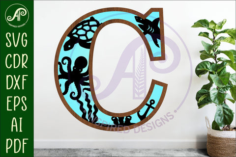 Ocean Large C wall Letter 3 layer sign SVG APInspireddesigns 